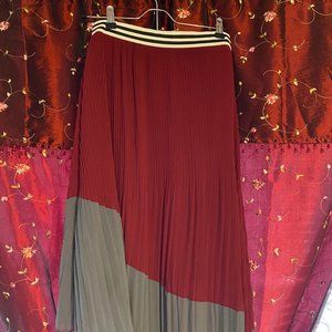 Pleated, asymmetrical, grey and maroon skirt - made and bought in Italy